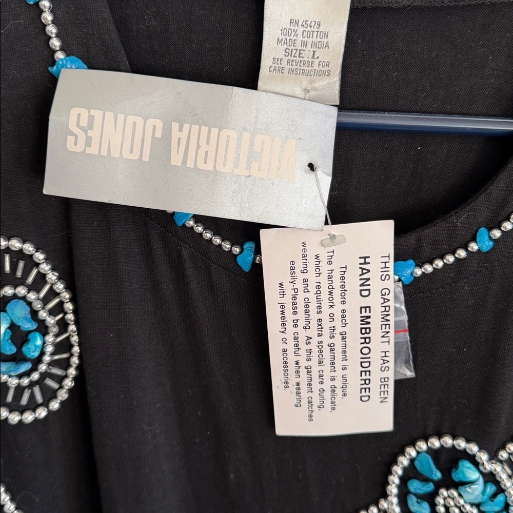 NWT Victoria Jones Hand Embroidered Cotton Shirt‎ SZ L - Picture 3 of 11